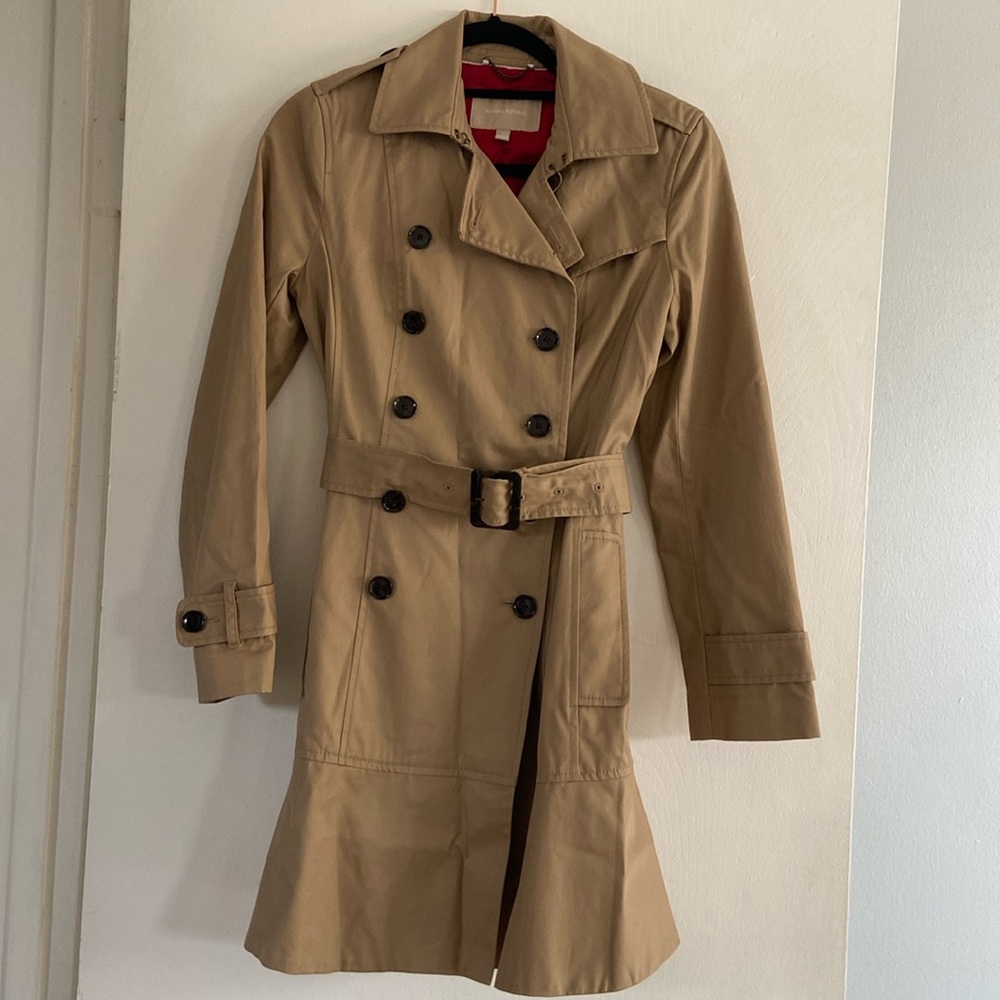 Banana Republic Tan Belted Ruffle Trench Coat [XS]